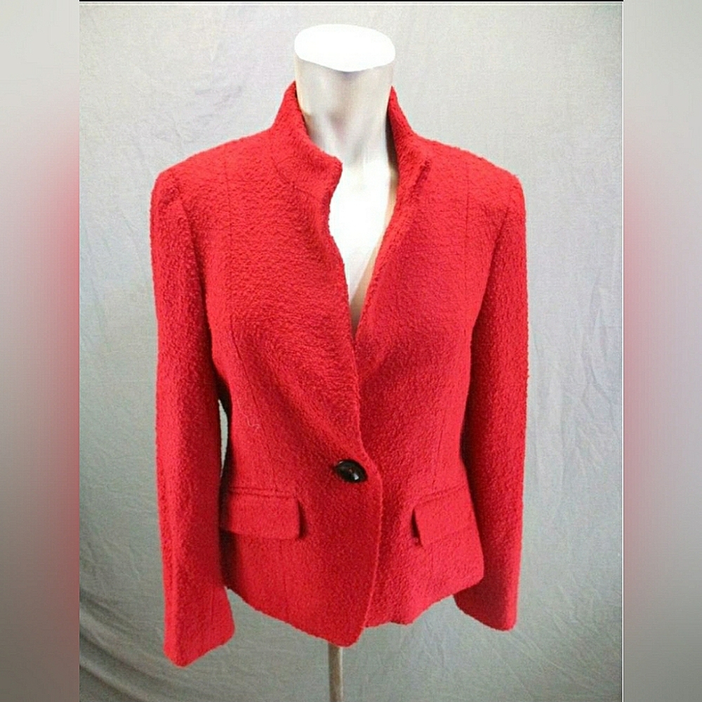 NEW AK Anne Klein Red Long Sleeve Pockets Button Front Jacket Coat Blazer 10